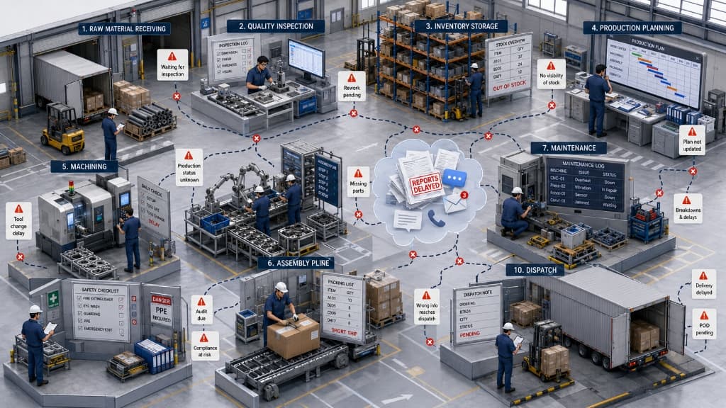 Fragmented manufacturing operations across manual factory departments.